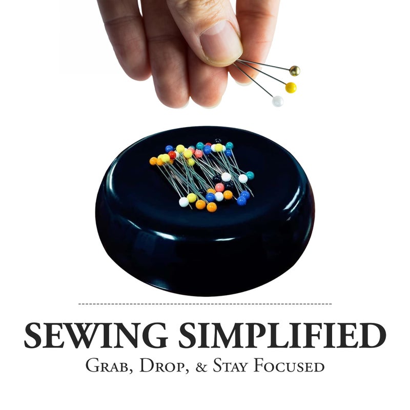 Grabbit Magnetic Sewing Pincushion with 50 Plastic Head Pins â€“ Magnet Pin Organizer for Quilting, Embroidery, Needles, Bobby Pins, & Craft Storage, Black - Image 4